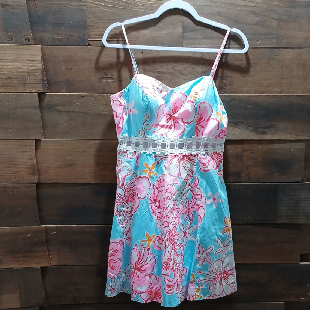 Lilly Pulitzer Pink, Blue, and White Floral Dress Size 8